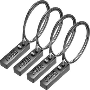 4 Pcs 23-3/5 Inch Steel Rope Cable Locks with Combination 4 Digit Resettable Security Lock for Bikes Lockers Bicycle Wardrobes File Cabinets Gate Fences Anti Theft Locks, 3/16" Diameter, Gray