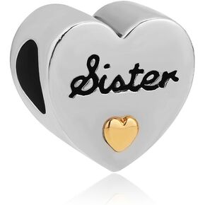 I Love You Sister Charm Heart Beads for Bracelets