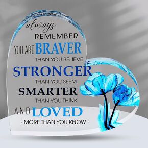Motivational Gifts - Acrylic Hearts with Heartwarming Message - Inspirational Gifts for Women, Men Gifts - Home Office Desk Decor - Best Friends Gifts, Colleague Leaving Gifts, (Heart - Blue Flower)