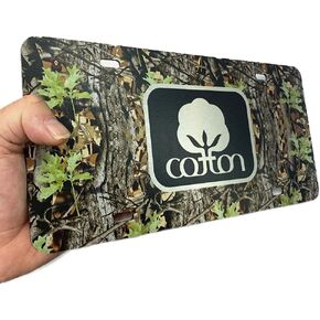 Cotton License Plate Brushed Aluminum Composite Seal of Cotton Car Tag - Beautiful High Resolution Cotton Field Perfect for Any Farmer