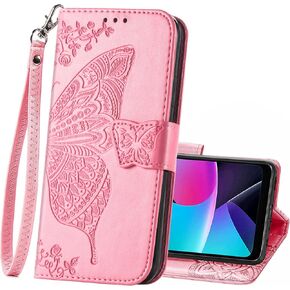Wallet Case for Motorola Moto G Play 2024,PU Leather Wallet Flip Protective Phone Case Wrist Strap Card Slots Holder Pocket Emboss Butterfly Flower Stand Case for Motorola Moto G Play 2024 Purple