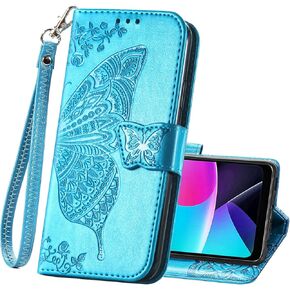 حافظة محفظة لهاتف موتورولا موتو جي بلاي 2024، محفظة من جلد البولي يوريثان حافظة هاتف واقية قابلة للطي مع حزام للمعصم وفتحات للبطاقات وجيب مزخرف على شكل فراشة وزهرة لهاتف موتورولا موتو جي بلاي 2024 أرجواني in Kuwait