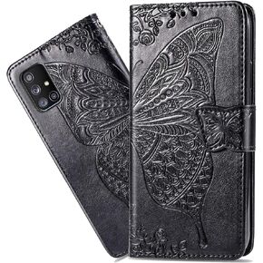 Samsung Galaxy A71(5G) 3D Butterfly Flower Wallet Case, Leather Flip Phone Shell w/Credit Cards Slot Shockproof Magnetic Protective Cover for Samsung Galaxy A71 5G HZD(Rhinestone Rose Gold)