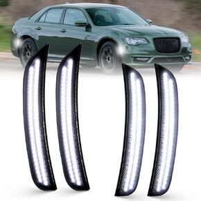 مصابيح LED للحاجز الأمامي والخلفي لسيارة Chrysler 300 2015 2016 2017 2018 2019 2020 2021 2022 2023 2024، ممتص الصدمات للعدسات المدخنة عاكسات LED بيضاء 4 قطع in Kuwait