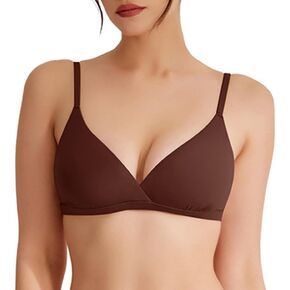 REORIA Women's Triangle V Neck Crossover Wireless No Padded Bralette Ultra Comfortable Soft Smoothing No Underwire Bras