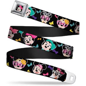 Buckle-Down Seatbelt Belt - Mini Minnie Expressions/Bows Black/Multi Color - 1.0" Wide - 20-36 Inches in Length