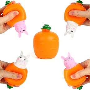 Easter Squeeze Fidget Toys for Kids Adult,4 Pack Carrot Shape White Pink Bunny Pop Up Stress Sensory Toy Easter Basket Stuffers Party Favors