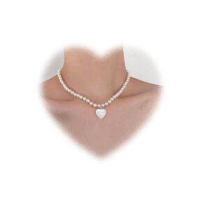 Boho Moonstone Heart Pendant Necklace Gold Love Heart Necklace Chain Pearl Choker Necklace Birthstone Heart Necklace Vintage Pearl Beaded Necklace Jewelry for Women and Girls Gifts