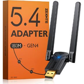 ZEXMTE Long Range USB Bluetooth Adapter for PC 5.4 USB Bluetooth Dongle with High Gain Antenna, Wireless Bluetooth Receiver 590FT / 180M, Plug &Play Bluetooth Adapter for PC Windows 11/10/8
