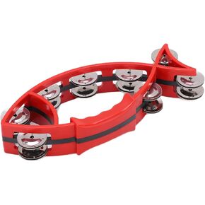 Fish Shaped Hand Bell Hand Tambourine Bells Hand Shaking Percussion Musical Rhythm Instruments Smooth Fish Shaped Double Row Tambourines(Blue)