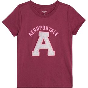 تي شيرت للفتيات من AEROPOSTALE - قميص صيفي مزين بأكمام قصيرة للأطفال - تي شيرت كلاسيكي بياقة دائرية للفتيات (4-16)