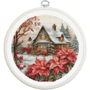 Luca-S Cross Stitch Kit with Hoop Included Little House in The Forest, BC227, Counted Cross Stitch Kit for Adults, Needlecraft and Embroidery Kit