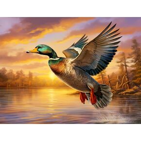 Ourtimfun 5D Diamond Painting Kits Flying Mallard Wild Duck Full Drill Round Beads Diamond Art Gems Stone Cross Stitch DIY Diamond Painting by Number Kits Wall Decoration 12x16inch(53), Clear