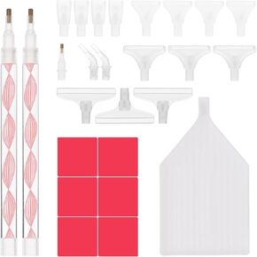 26pcs Diamond Pen Accessories Tools, Diamond Drawing Pen Kit with Pen Tips Tray Glue Clay Double-Ended Diamond Pen Set for DIY Diamond Craft (Pink)