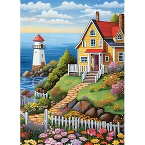 AIRDEA Diamonds Art Kit, 5D DIY Seaside Landscape Painting, Round Full Drill Art Craft Kit for Adults, Home Wall Decor, 11.8x15.7inch