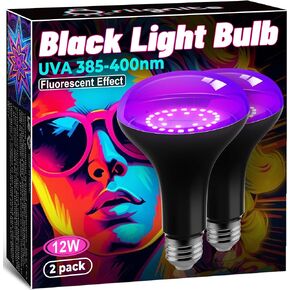 لمبة إضاءة LED من Briignite، 10 وات A19 Blacklight، عبوتان، الأشعة فوق البنفسجية 385-400 نانومتر، مثالية للحفلات المتوهجة، وعروض الملصقات، والكشف عن بول الحيوانات الأليفة