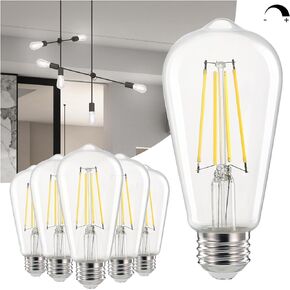 Linkind Edison Light Bulbs 60W Equivalent, E26 Dimmable Vintage Edison LED Light Bulbs ST58 Antique Decorative Filament LED Bulb, 6W 700LM, 2700K Soft White 80+ CRI Clear Glass Light Bulbs, 6 Packs