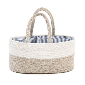 Diaper Caddy Baby Basket - Baby Essentials Organizer, Stylish Addition to Newborn Nursery, Perfect for Changing Table, Made with Pure Cotton Rope, Portable Storage 15x10x7 inch - Beige-White Colors