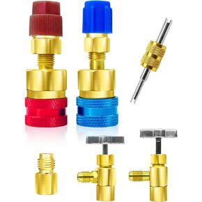 R1234yf Quick Couplers Kit for R134a Car AC System R1234yf Adapters Set with Self-Sealing and Puncture Style R1234yf Can Taps R1234YF High and Low Side Quick Couplers Kit