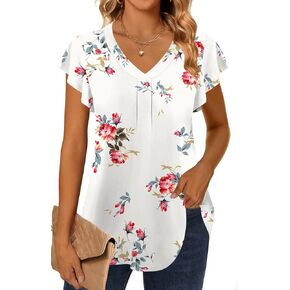Women 2024 Summer Tops Short Sleeve T Shirts Casual V Neck Blouses Cute Loose Fit Tunic