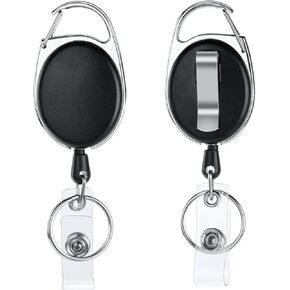 AOMIG 3PCS Retractable Badge Reel with Carabiner Badge Holder, Badge Reels Retractable Heavy Duty with Carabiner Reel Clip and Ring, Badge Holders for ID Card Key Keychain(Pink&Purple&Blue)