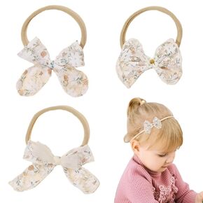 Baby Headbands Soft Nylon Hairbands with Bows, Elastic Hair Bows Handmade Hair Accessories for Newborn Infant Toddlers Little Girl and Kids