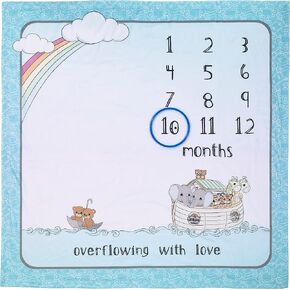 Precious Moments Noah's Ark Milestone Blanket | Overflowing with Love Fabric/Plastic Noah’s Ark Milestone Blanket Nursery Decor | Baby Monthly Blanket