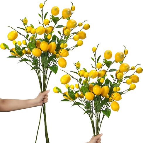 Yunsailing 12 Pcs Artificial Lemon Branch, 36.22 Inch Yellow Fake Lemons Branches with Green Leaf Faux Lemon Stems Decor for Home Kitchen Table Centerpiece in Saudi Arabia