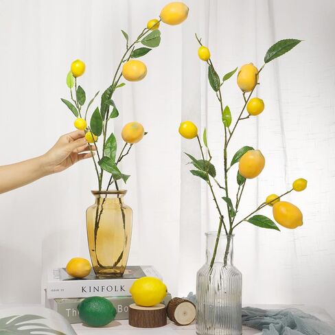 Yunsailing 12 Pcs Artificial Lemon Branch, 36.22 Inch Yellow Fake Lemons Branches with Green Leaf Faux Lemon Stems Decor for Home Kitchen Table Centerpiece in Saudi Arabia