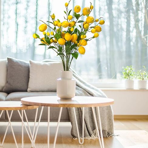 Yunsailing 12 Pcs Artificial Lemon Branch, 36.22 Inch Yellow Fake Lemons Branches with Green Leaf Faux Lemon Stems Decor for Home Kitchen Table Centerpiece in Saudi Arabia