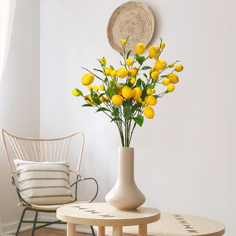 Yunsailing 12 Pcs Artificial Lemon Branch, 36.22 Inch Yellow Fake Lemons Branches with Green Leaf Faux Lemon Stems Decor for Home Kitchen Table Centerpiece in Saudi Arabia