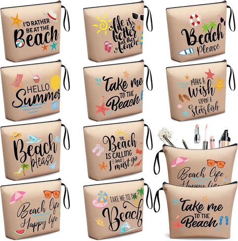 10 Pcs Beach Theme Cosmetic Bag Toiletry Pouch with Zipper Summer Makeup Bags Beach Pouch Travel Organizer Pouch Bag Beach Vacation Essentials Beach Accessories Gifts for Women Girls Teens in Saudi Arabia