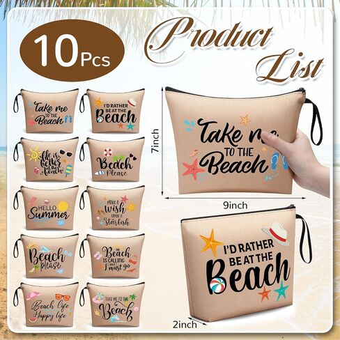 10 Pcs Beach Theme Cosmetic Bag Toiletry Pouch with Zipper Summer Makeup Bags Beach Pouch Travel Organizer Pouch Bag Beach Vacation Essentials Beach Accessories Gifts for Women Girls Teens in Saudi Arabia