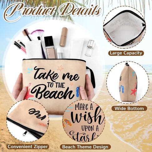 10 Pcs Beach Theme Cosmetic Bag Toiletry Pouch with Zipper Summer Makeup Bags Beach Pouch Travel Organizer Pouch Bag Beach Vacation Essentials Beach Accessories Gifts for Women Girls Teens in Saudi Arabia