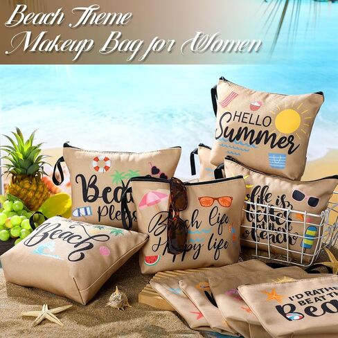 10 Pcs Beach Theme Cosmetic Bag Toiletry Pouch with Zipper Summer Makeup Bags Beach Pouch Travel Organizer Pouch Bag Beach Vacation Essentials Beach Accessories Gifts for Women Girls Teens in Saudi Arabia