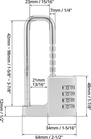 QWORK 4 Digit Combination Padlock with Long Shackle, 2 Pack 3/8" Retractable Stainless Steel Lock in Saudi Arabia