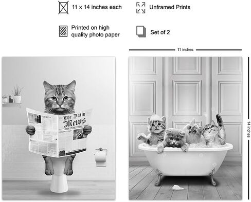 Cat Lovers Bathroom Wall Decor 11x14 - funny Kids Bathroom Wall Art Pictures Set - Cute Cat Stuff - Bathroom Decor for Women, Girls - Baby Bathroom Accessories - Tabby cat Mom Gifts - Bathroom Signs in Saudi Arabia
