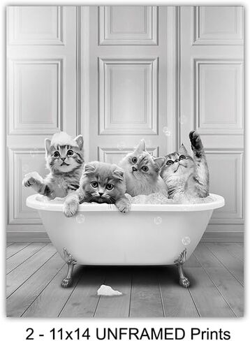 Cat Lovers Bathroom Wall Decor 11x14 - funny Kids Bathroom Wall Art Pictures Set - Cute Cat Stuff - Bathroom Decor for Women, Girls - Baby Bathroom Accessories - Tabby cat Mom Gifts - Bathroom Signs in Saudi Arabia