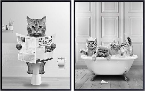 Cat Lovers Bathroom Wall Decor 11x14 - funny Kids Bathroom Wall Art Pictures Set - Cute Cat Stuff - Bathroom Decor for Women, Girls - Baby Bathroom Accessories - Tabby cat Mom Gifts - Bathroom Signs in Saudi Arabia