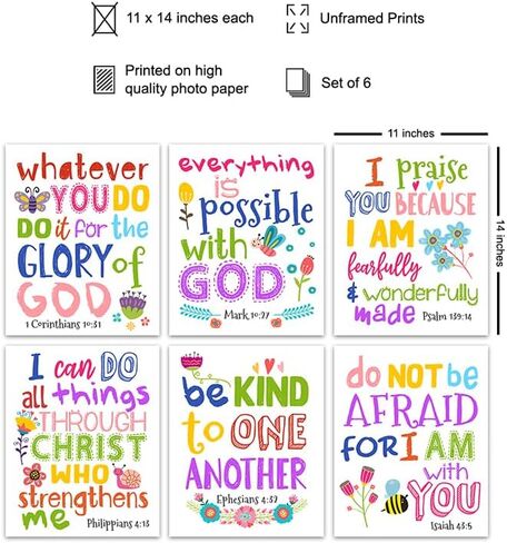 Inspirational Bible Verse Wall Art 11x14 - Religious Decor for Boys, Kids Bedroom, Girls Room, Baby Nursery - Psalm, Proverbs Scripture Wall Art - spiritual Gifts - God Wall Art - Christian Wall Decor in Saudi Arabia