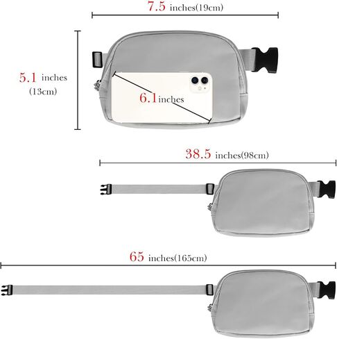 Extra Long Strap Fanny Pack, 60 Inch Max Adjustable Strap Plus Size Crossbody Bag, Extended Length Waist Bag, Lulu Dupes Everywhere Belt Bag 1L (Grey) in Saudi Arabia