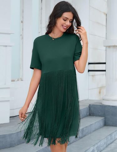 KOJOOIN Women's Tassel Dress Casual Summer Dress Short Sleeve Fringe Hem Dresses Party Concert Outfits for Women in Saudi Arabia