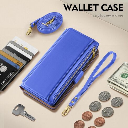 Antsturdy Samsung Galaxy S24+ Plus حافظة محفظة مع حامل بطاقة للنساء والرجال، Galaxy S24 Plus حافظة هاتف RFID بلوك من جلد البولي يوريثان غطاء مقاوم للصدمات مع حزام بسحاب وفتحات لبطاقات الائتمان، أحمر خمري in Kuwait