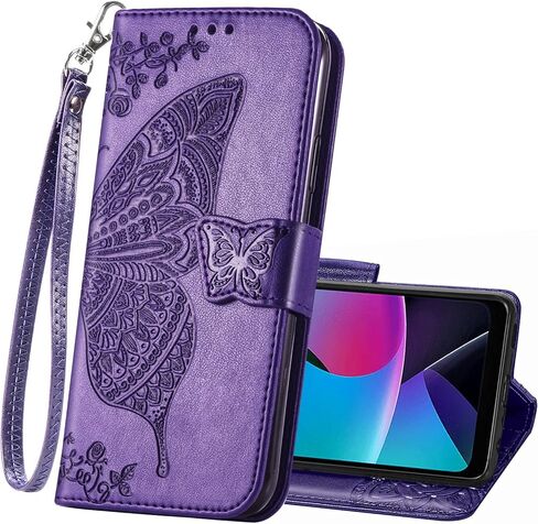 Wallet Case for Motorola Moto G Play 2024,PU Leather Wallet Flip Protective Phone Case Wrist Strap Card Slots Holder Pocket Emboss Butterfly Flower Stand Case for Motorola Moto G Play 2024 Purple in Kuwait