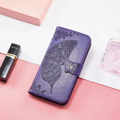 Wallet Case for Motorola Moto G Play 2024,PU Leather Wallet Flip Protective Phone Case Wrist Strap Card Slots Holder Pocket Emboss Butterfly Flower Stand Case for Motorola Moto G Play 2024 Purple in Kuwait