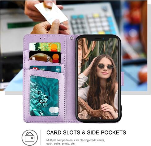 iPhone XR Wallet Case,[RFID Blocking] 3 Card Holder Stand with Credit Card Slot PU Leather Magnetic Protective Flip Cover for iPhone Xr (Purple) in Saudi Arabia