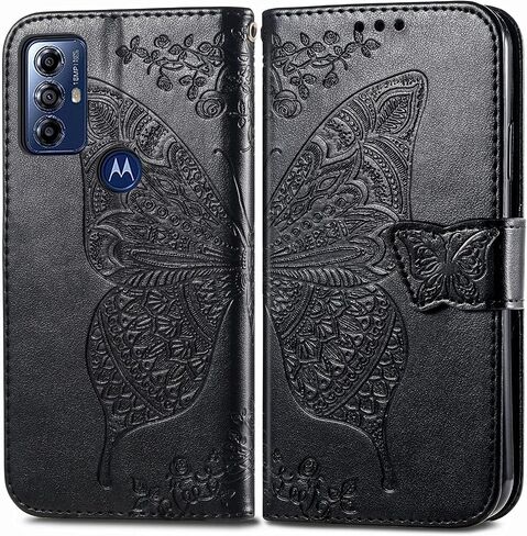 Wallet Case for Motorola Moto G Play 2024,PU Leather Wallet Flip Protective Phone Case Wrist Strap Card Slots Holder Pocket Emboss Butterfly Flower Stand Case for Motorola Moto G Play 2024 Purple in Kuwait