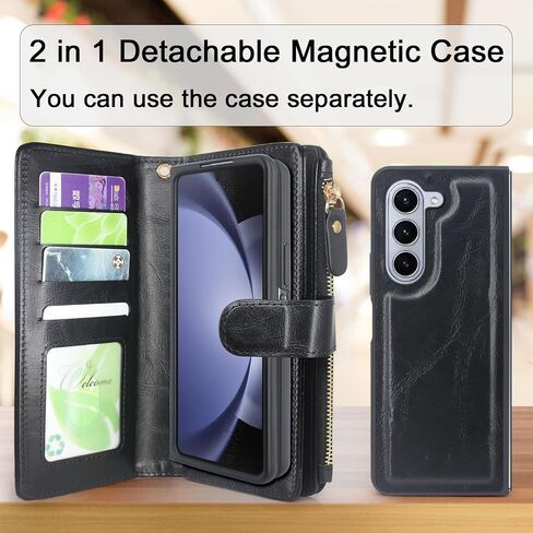 Harryshell Detachable Magnetic Case Wallet with Cash Coin Zipper Pocket 12 Card Slots Holder Wrist Strap Lanyard for Samsung Galaxy Z Fold 5 5G Z Fold5 (2023) (Flower Purple) in Saudi Arabia