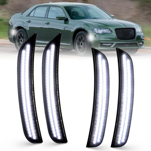 مصابيح LED للحاجز الأمامي والخلفي لسيارة Chrysler 300 2015 2016 2017 2018 2019 2020 2021 2022 2023 2024، ممتص الصدمات للعدسات المدخنة عاكسات LED بيضاء 4 قطع in Kuwait