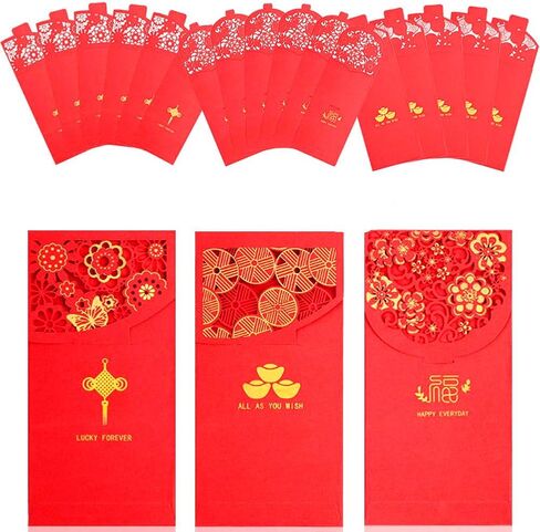 مظاريف حمراء للعام الصيني الجديد بجيوب أموال محظوظة HongBao لمهرجان الربيع، السنة الجديدة، عيد الميلاد، الزفاف، مناسبة العمل (18 قطعة/المجموعة) in Kuwait